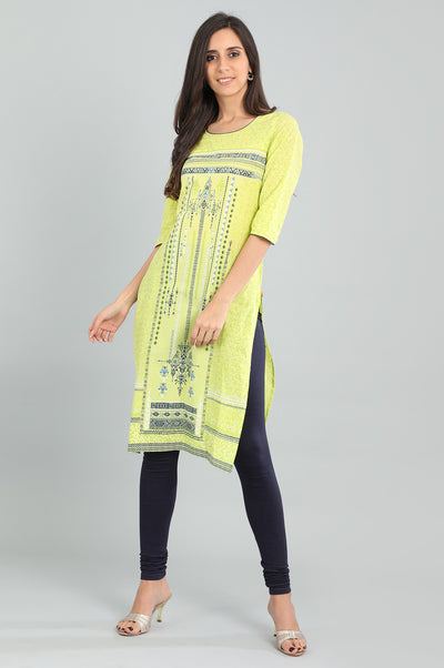 Green Round Neck Printed kurta
