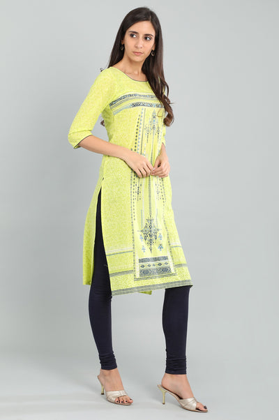 Green Round Neck Printed kurta