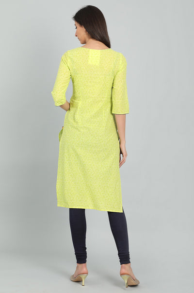 Green Round Neck Printed kurta