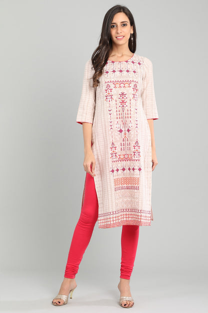 Beige Round Neck Printed kurta