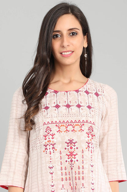 Beige Round Neck Printed kurta