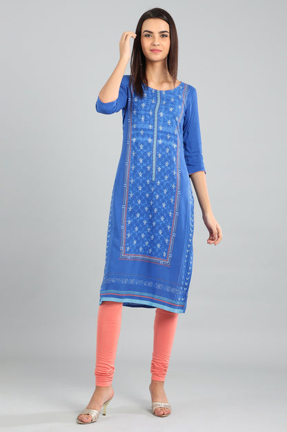 Blue Round Neck Printed kurta