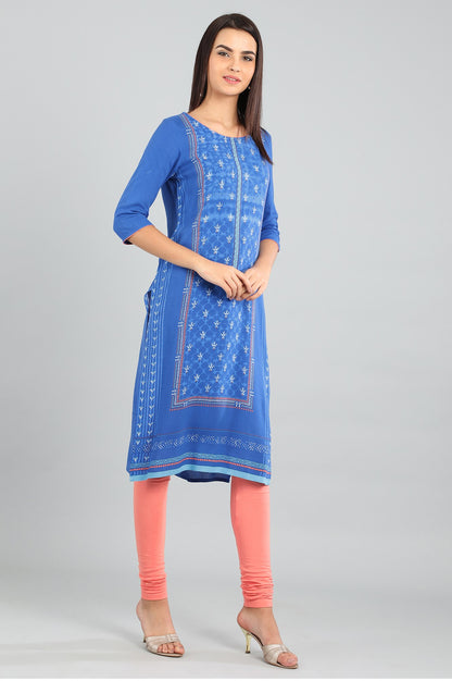 Blue Round Neck Printed kurta