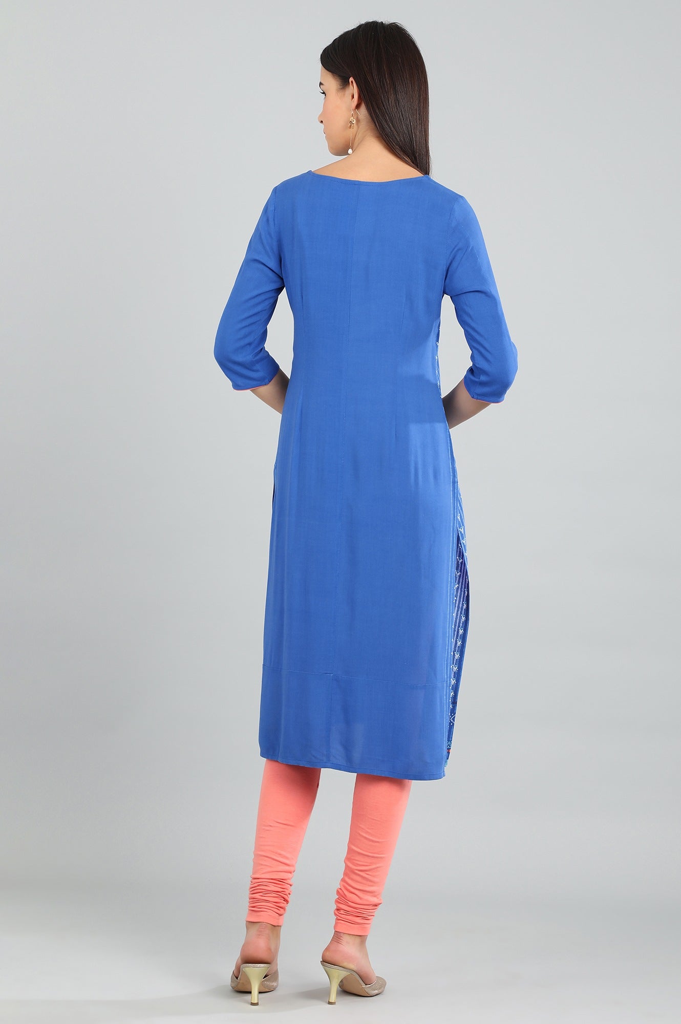 Blue Round Neck Printed kurta