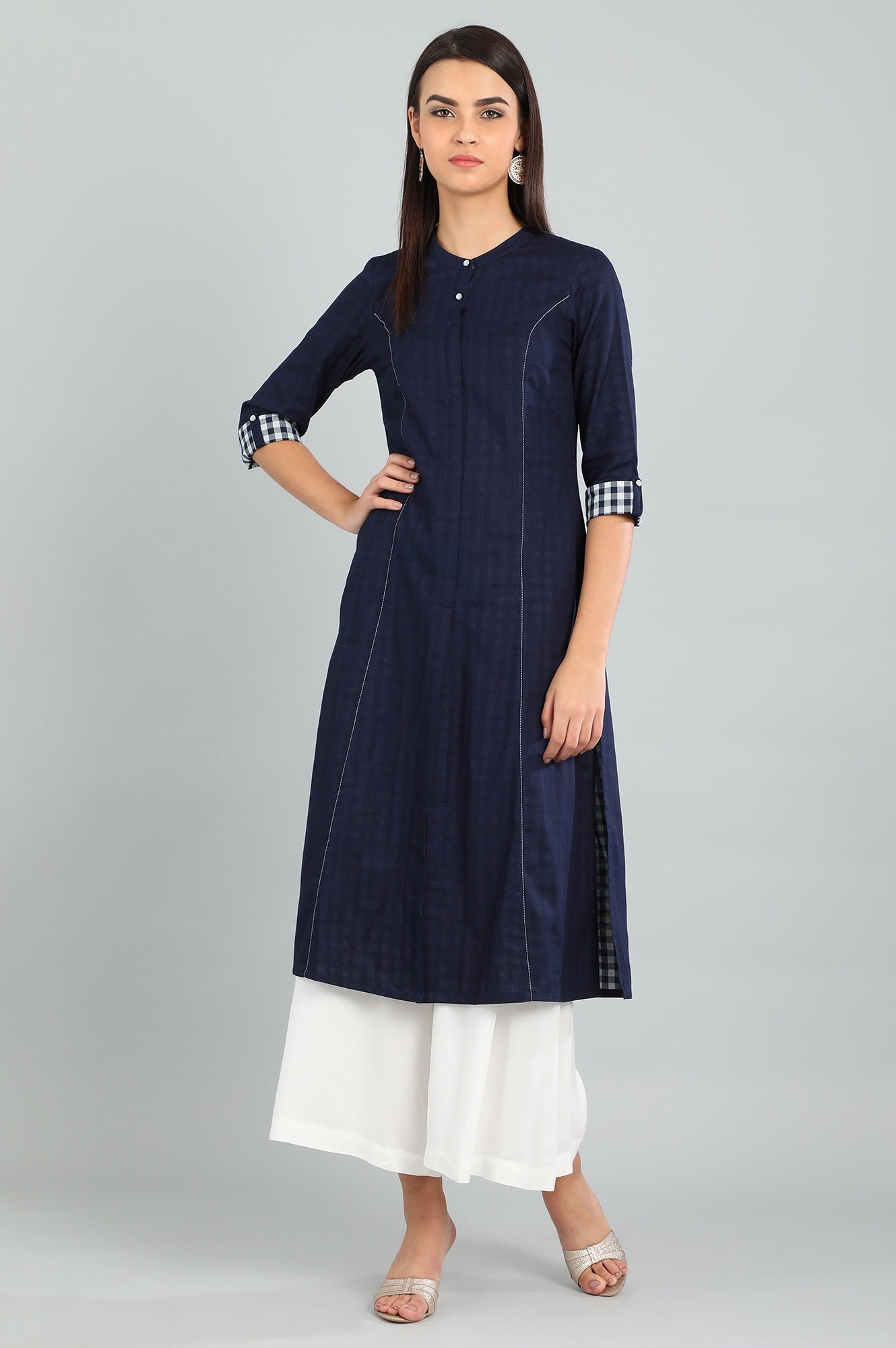 Blue Band Collar Yarn-dyed kurta