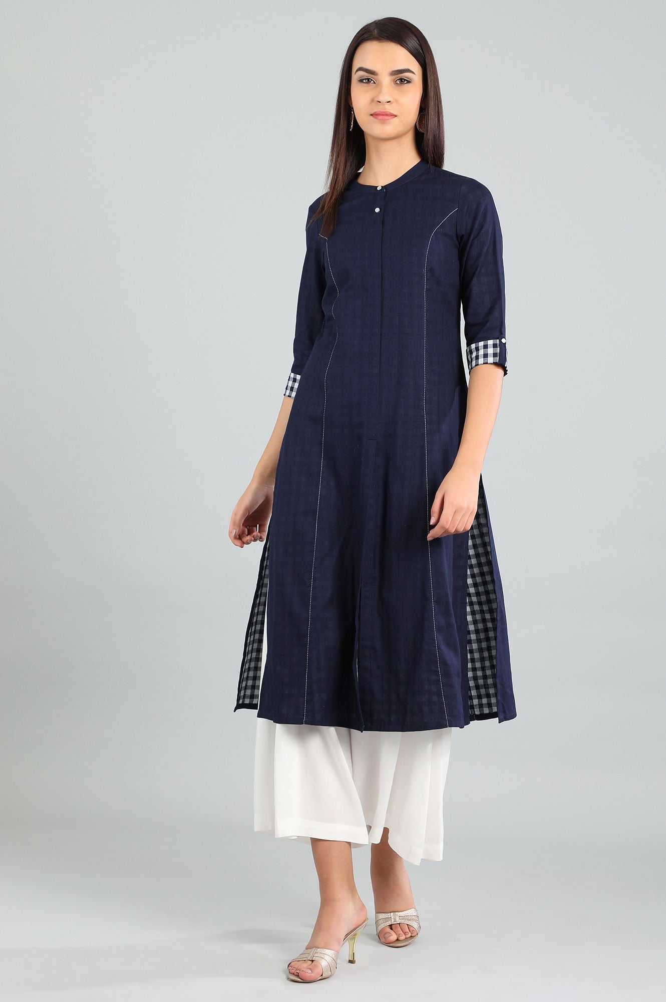 Blue Band Collar Yarn-dyed kurta