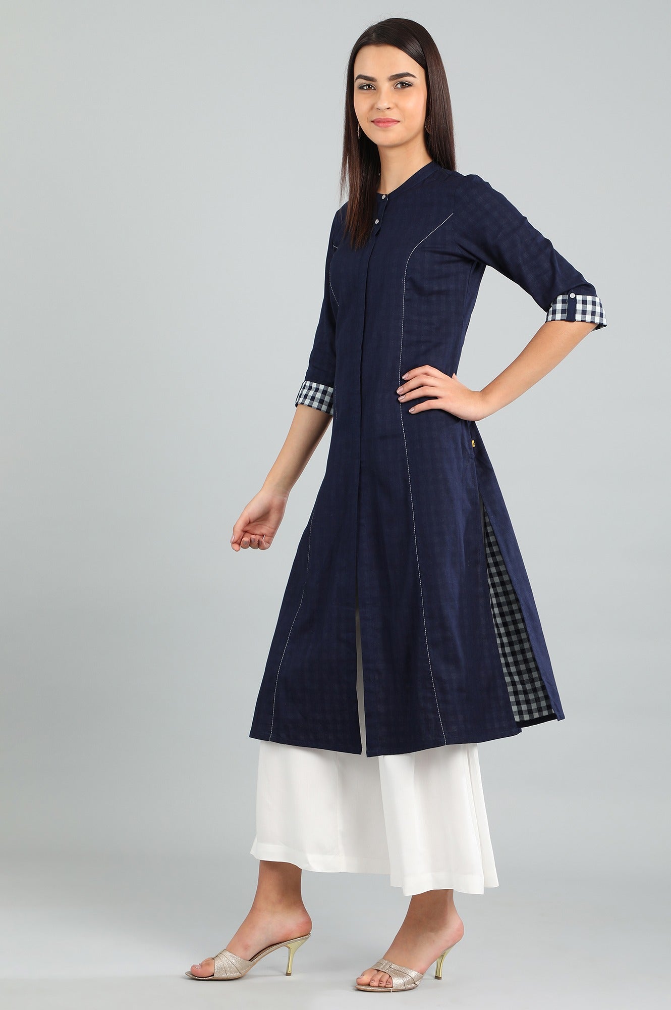 Blue Band Collar Yarn-dyed kurta