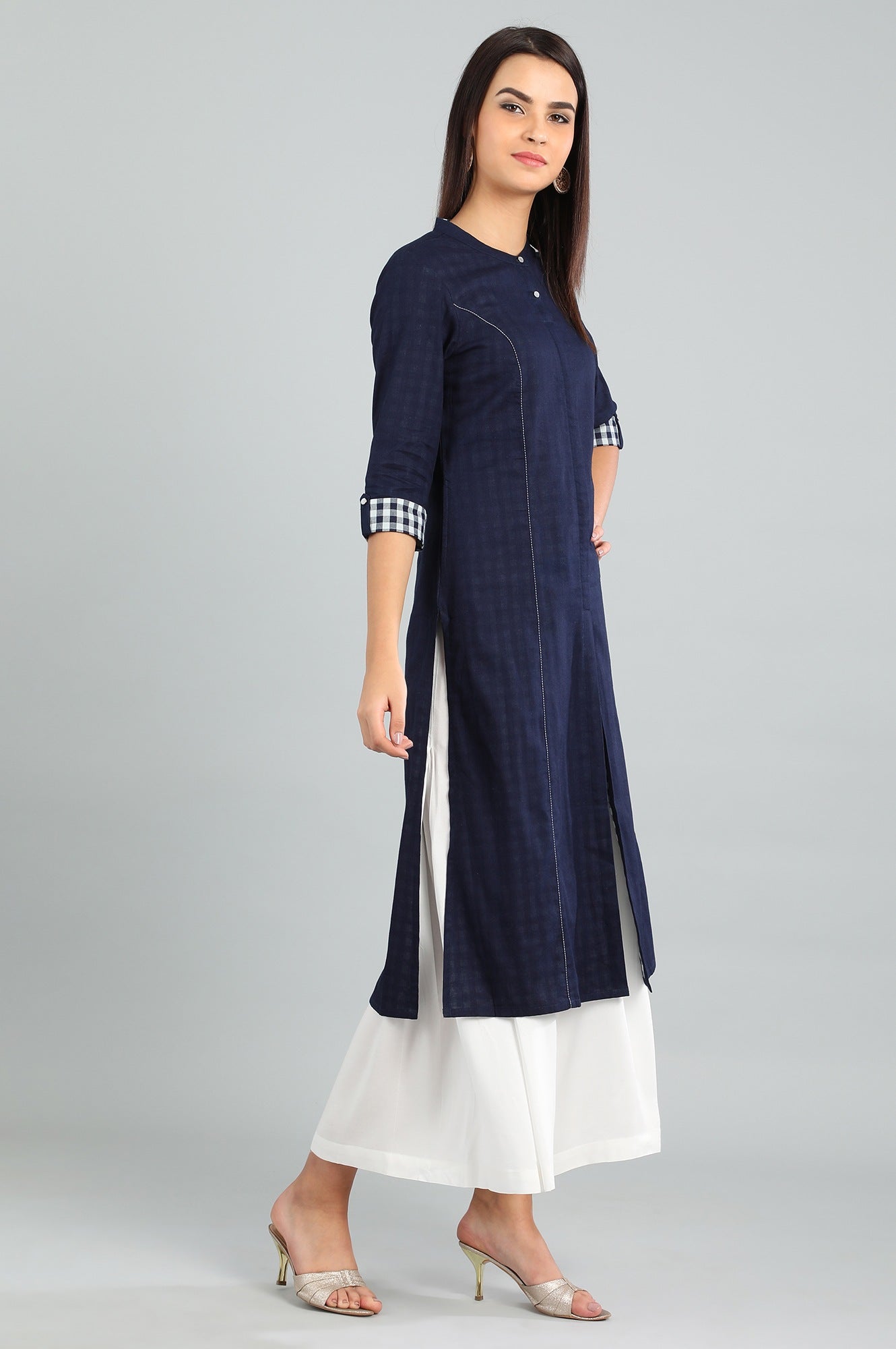 Blue Band Collar Yarn-dyed kurta