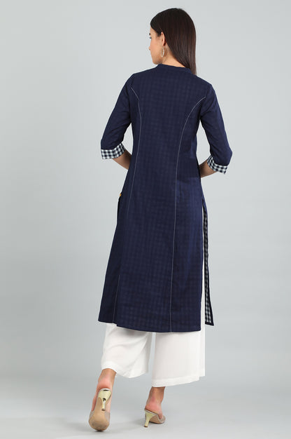 Blue Band Collar Yarn-dyed kurta