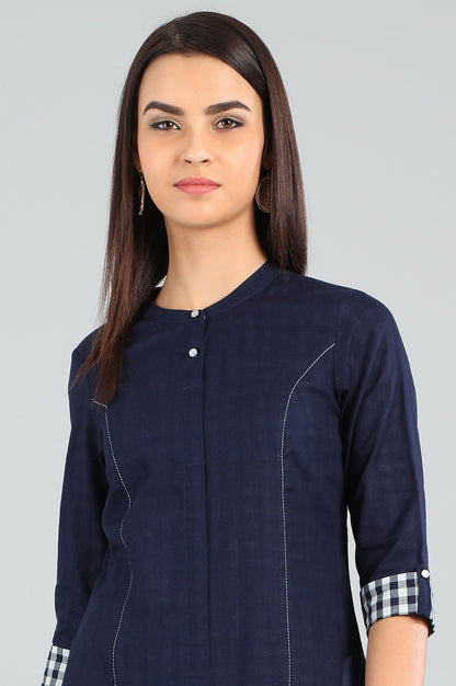 Blue Band Collar Yarn-dyed kurta