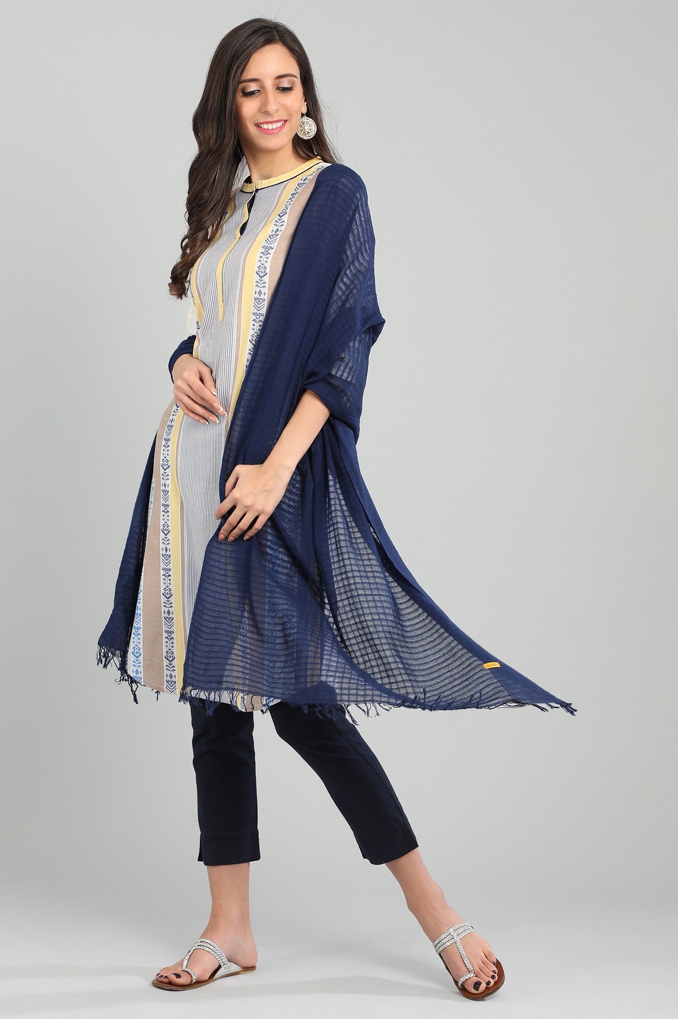 Ecru Band Collar Yarn-dyed kurta