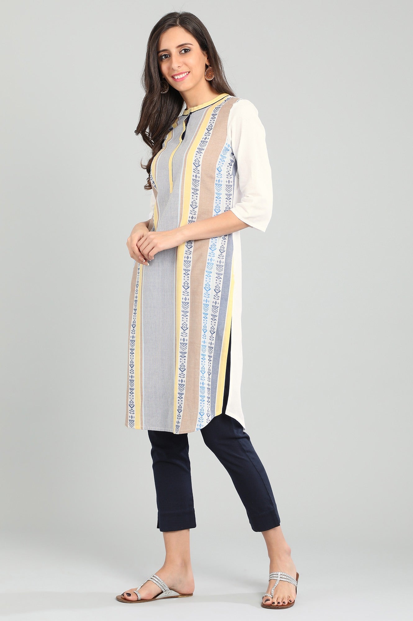 Ecru Band Collar Yarn-dyed kurta