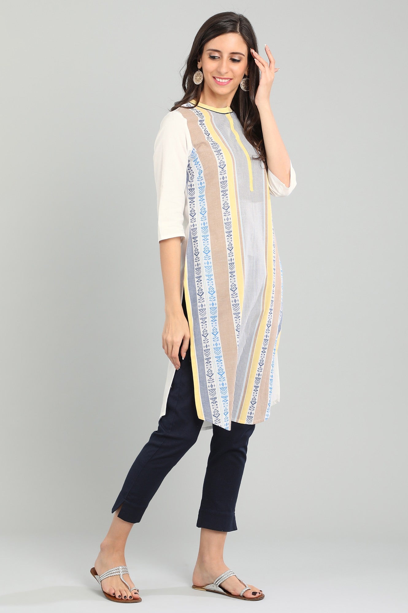 Ecru Band Collar Yarn-dyed kurta