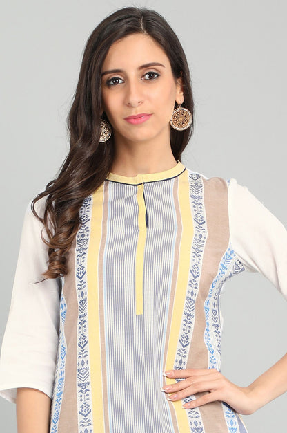 Ecru Band Collar Yarn-dyed kurta