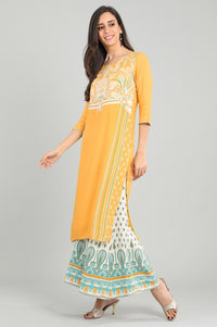 Yellow Round Neck Printed kurta