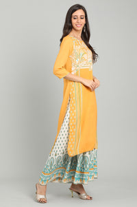 Yellow Round Neck Printed kurta