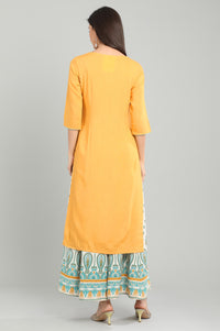 Yellow Round Neck Printed kurta