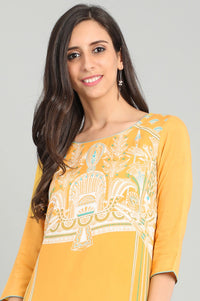 Yellow Round Neck Printed kurta