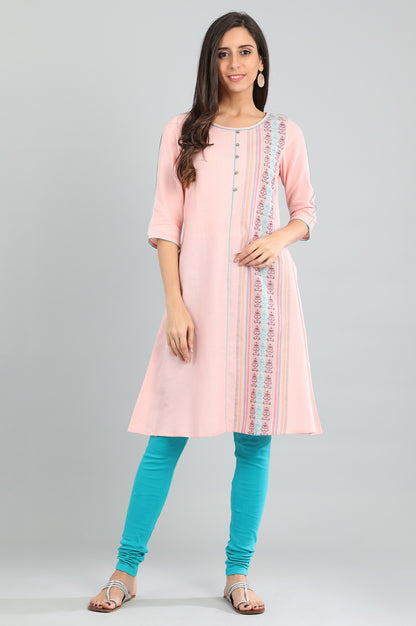 Pink Round Neck Yarn-dyed kurta