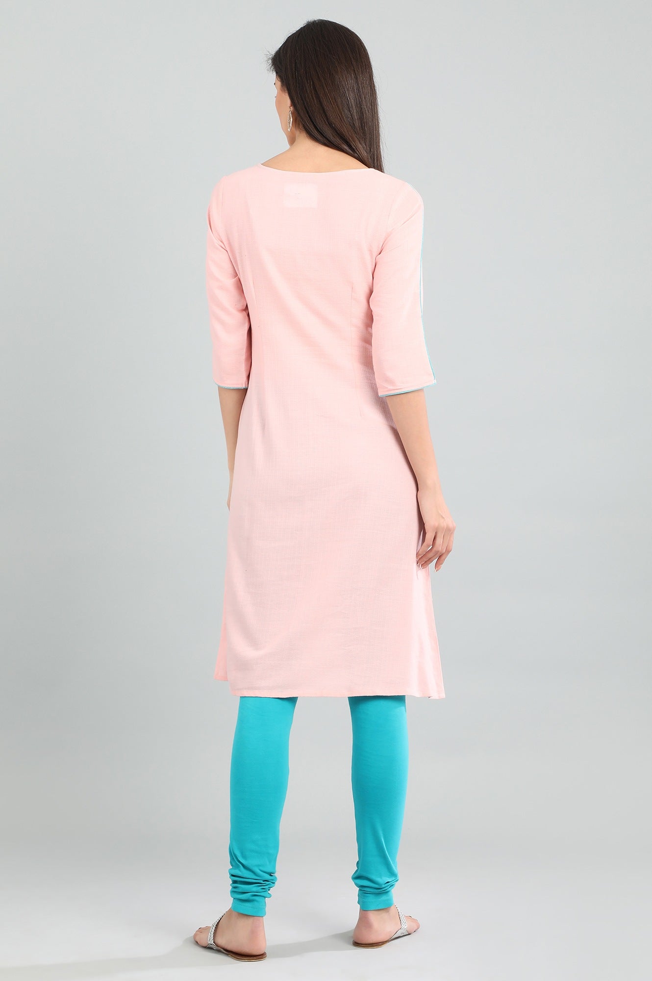 Pink Round Neck Yarn-dyed kurta