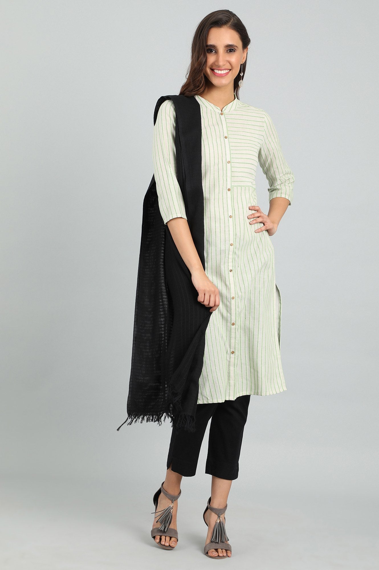 Ecru Band Collar Yarn-dyed kurta