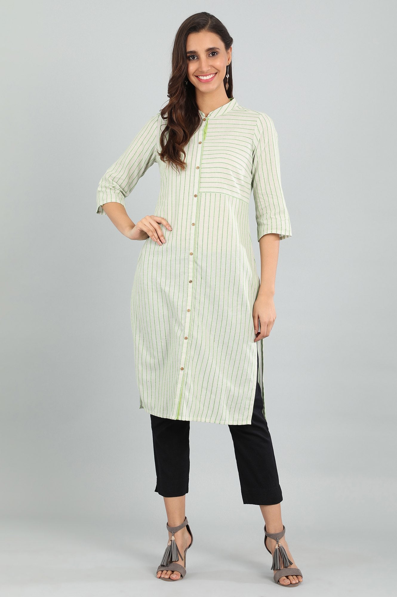 Ecru Band Collar Yarn-dyed kurta