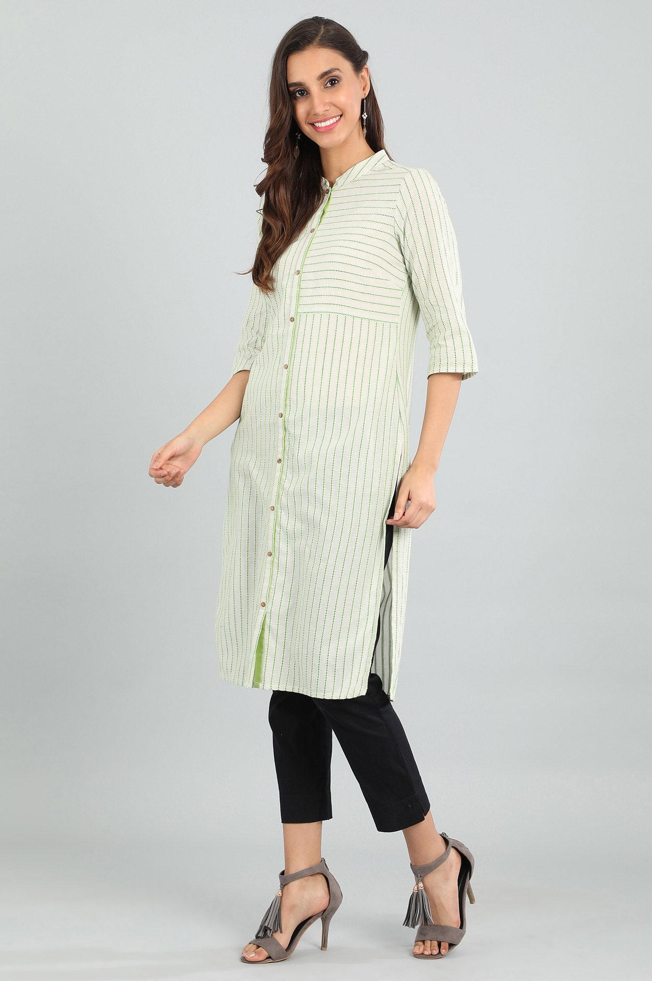 Ecru Band Collar Yarn-dyed kurta