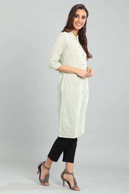 Ecru Band Collar Yarn-dyed kurta