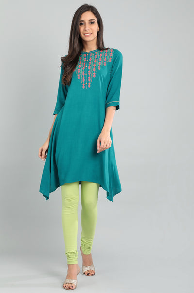 Blue Band Collar Solid kurta