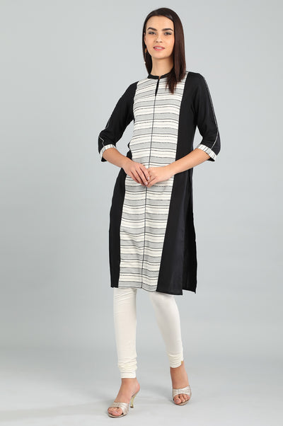 Black Band Collar Yarn-dyed kurta