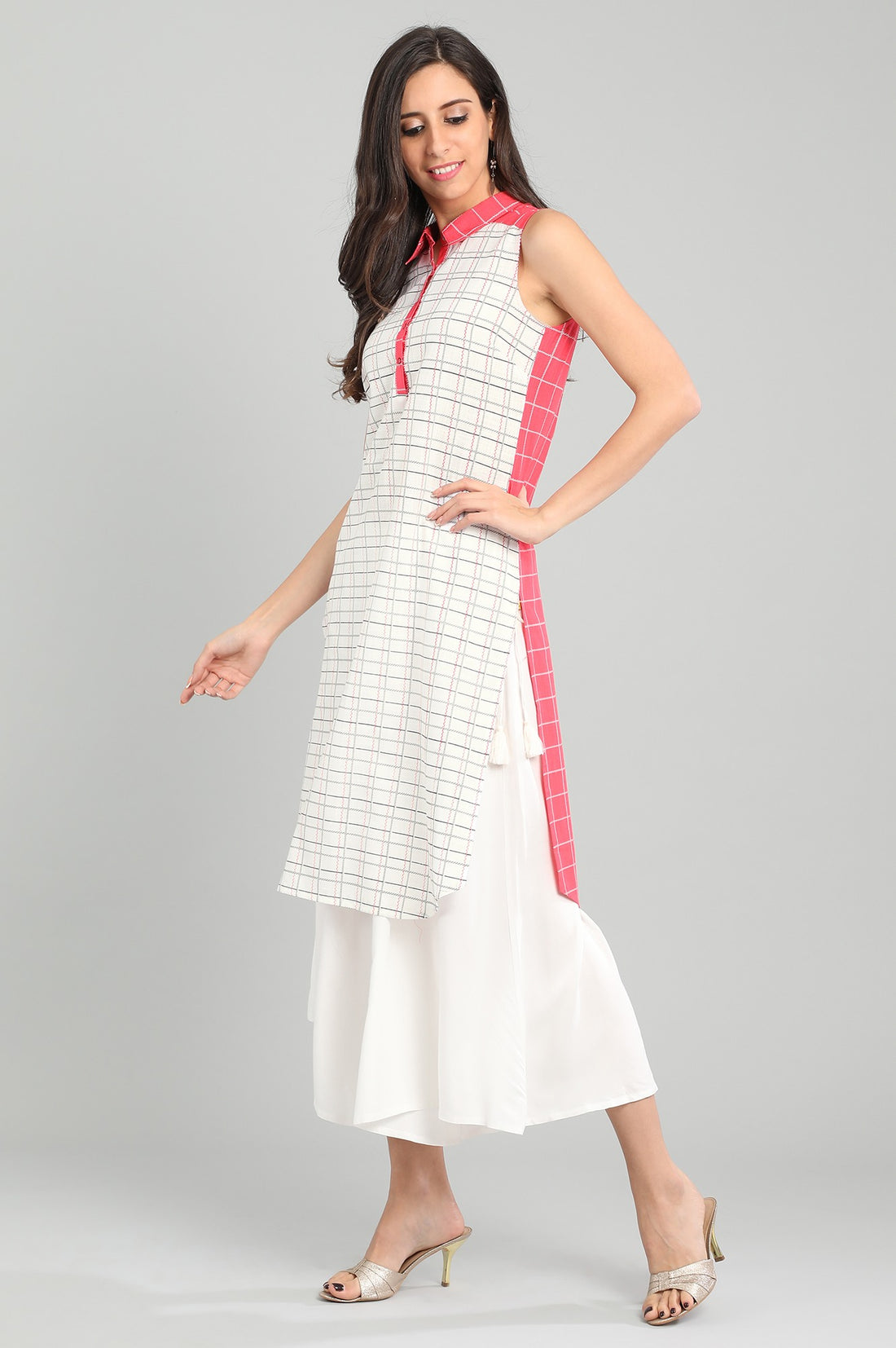 Pink Shirt Collar Printed kurta