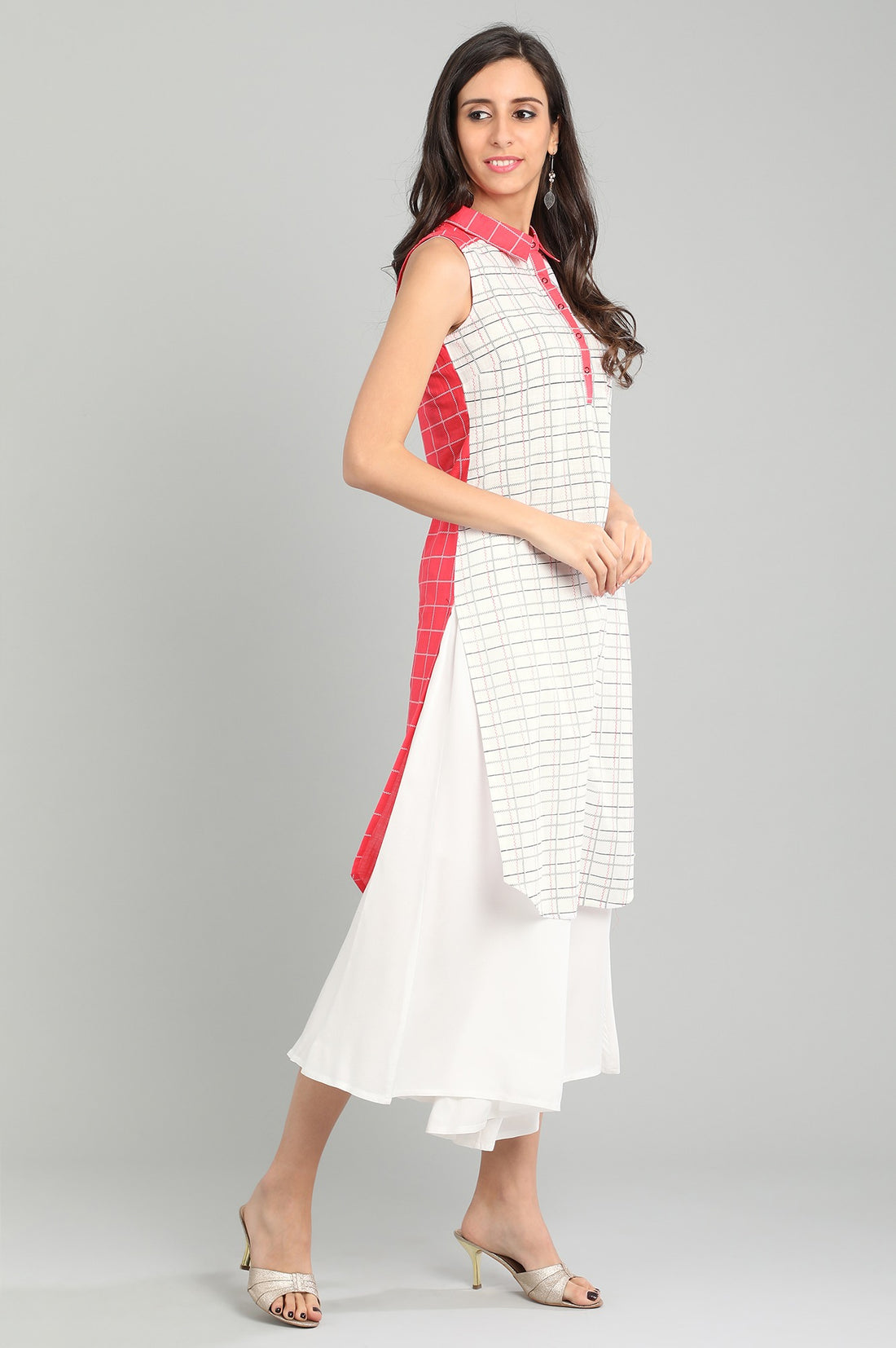 Pink Shirt Collar Printed kurta