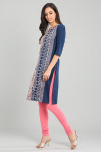 Blue Solid Round Neck Sleeveless kurta
