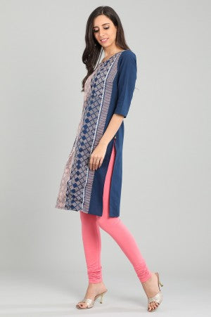 Blue Solid Round Neck Sleeveless kurta