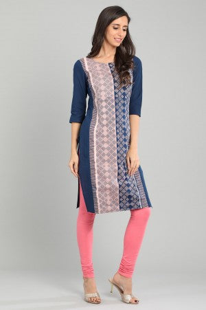Blue Solid Round Neck Sleeveless kurta