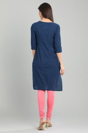 Blue Solid Round Neck Sleeveless kurta