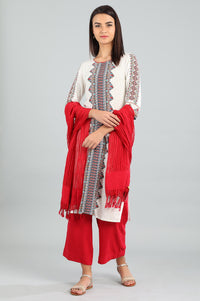 White Round Neck Printed kurta