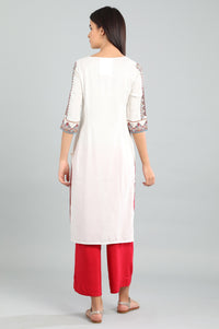 White Round Neck Printed kurta