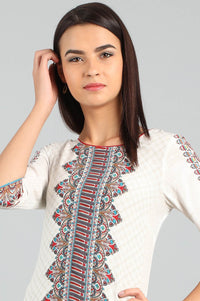 White Round Neck Printed kurta