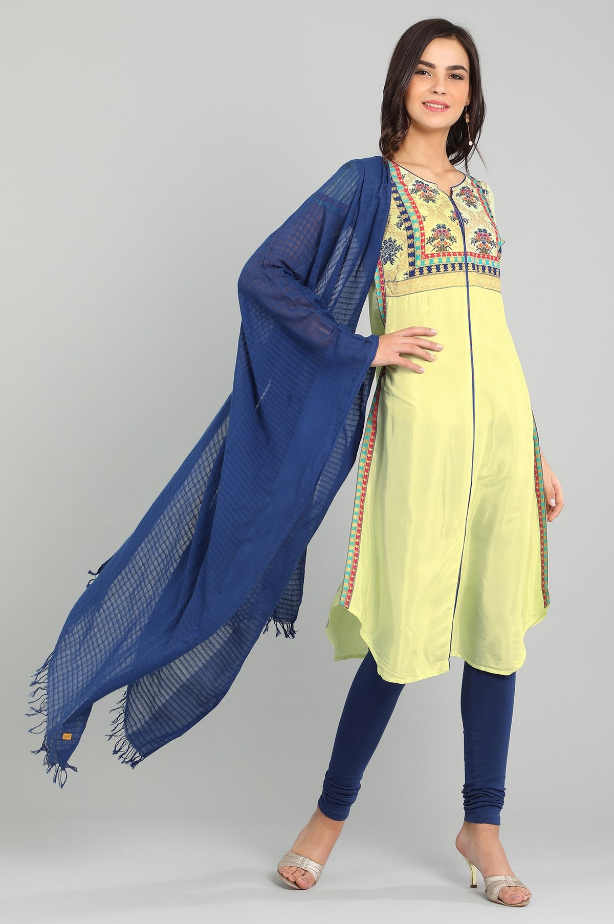 Green Round Neck Printed kurta - XS