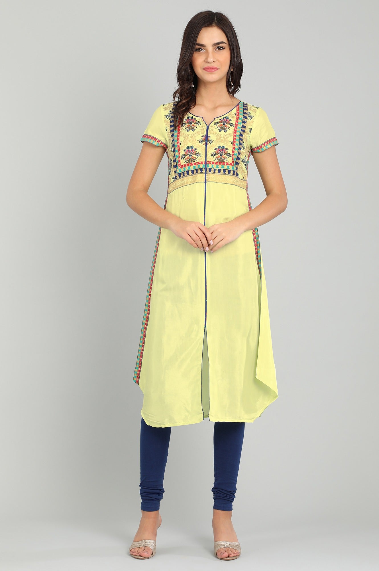 Green Round Neck Printed kurta