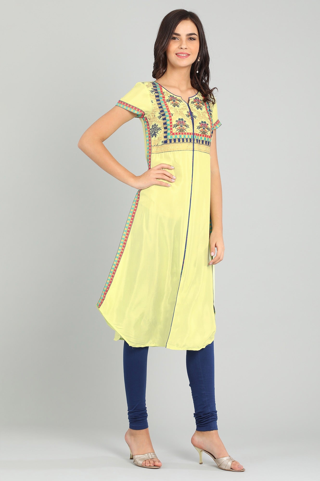 Green Round Neck Printed kurta