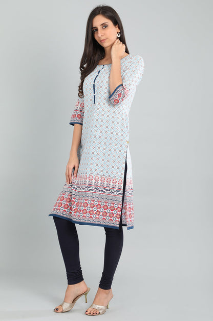 Blue Round Neck Printed kurta