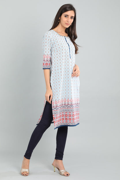 Blue Round Neck Printed kurta