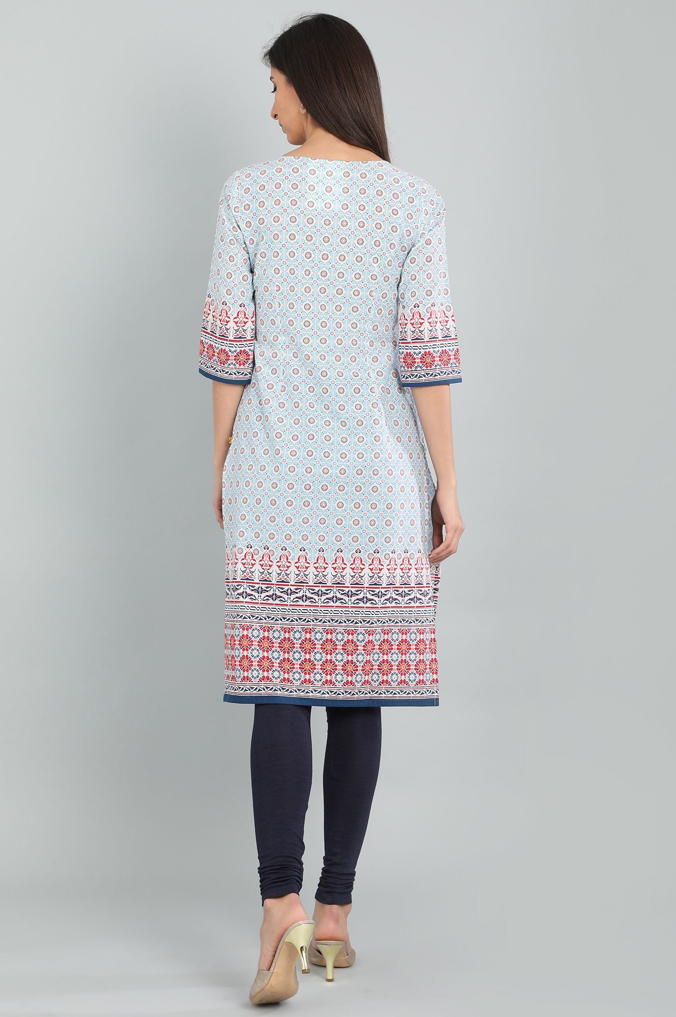 Blue Round Neck Printed kurta