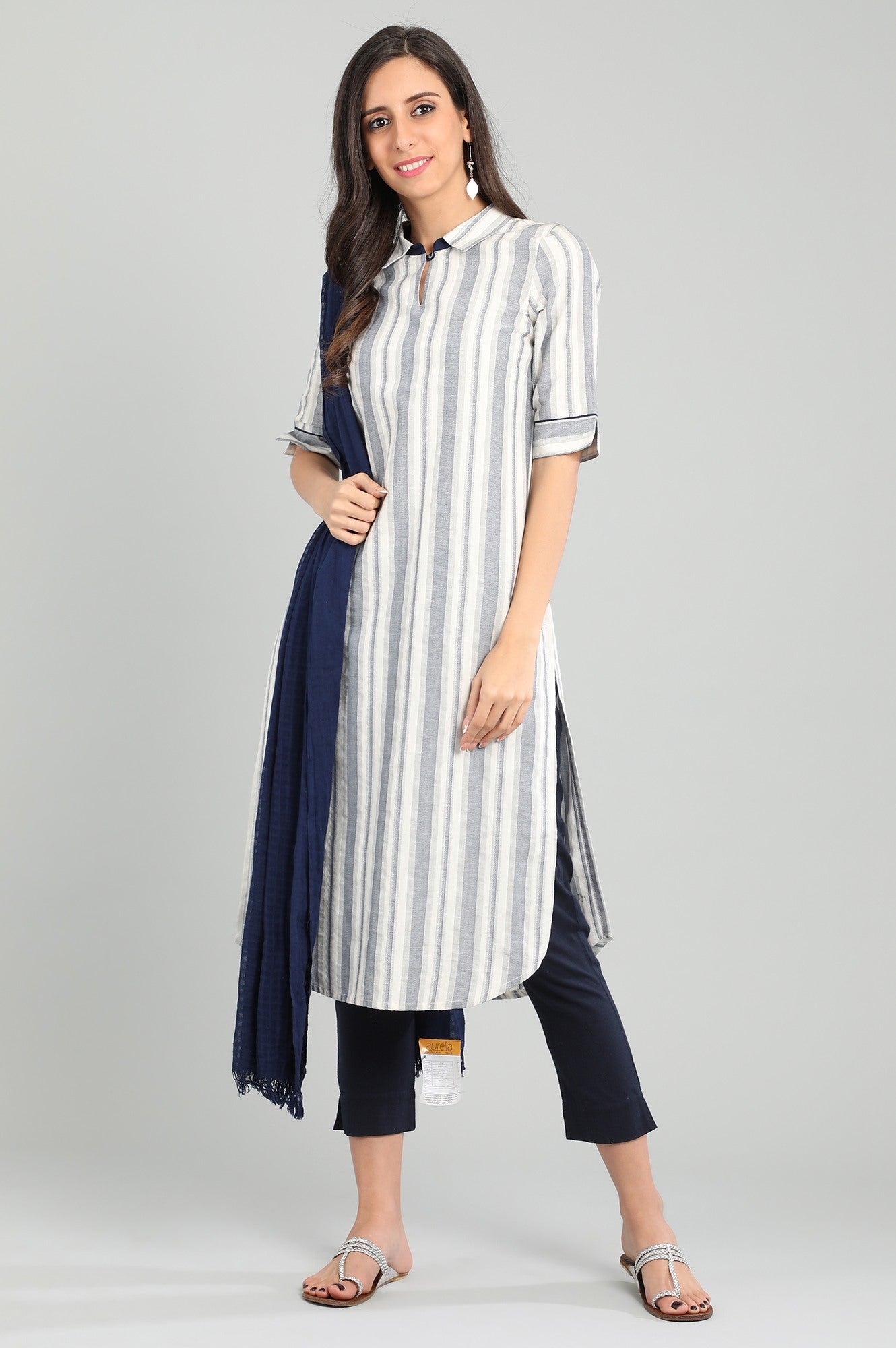 Blue Shirt Collar Yarn-dyed kurta