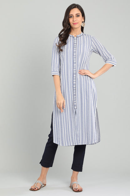 Blue Band Collar Yarn-dyed kurta