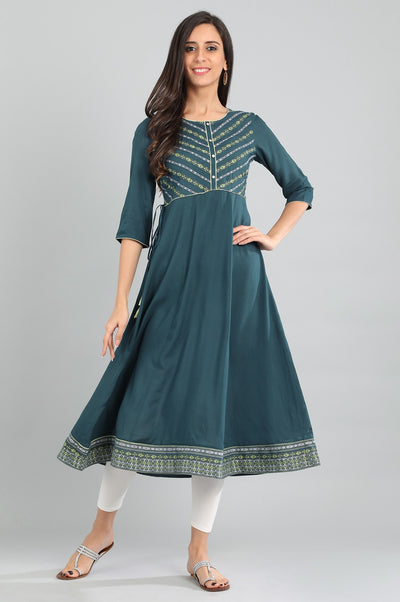 Blue Round Neck Yarn-dyed kurta
