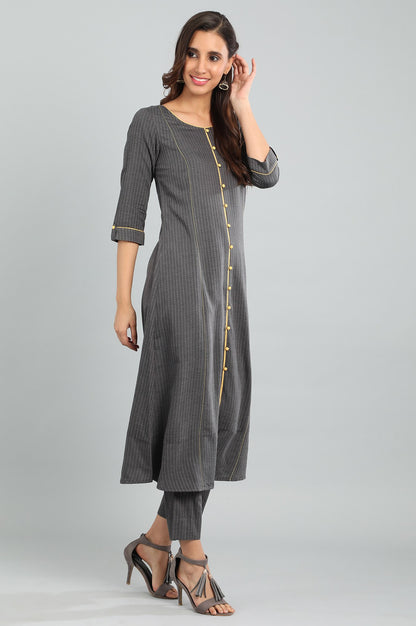 Grey Round Neck Yarn-dyed kurta