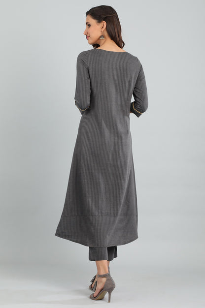 Grey Round Neck Yarn-dyed kurta